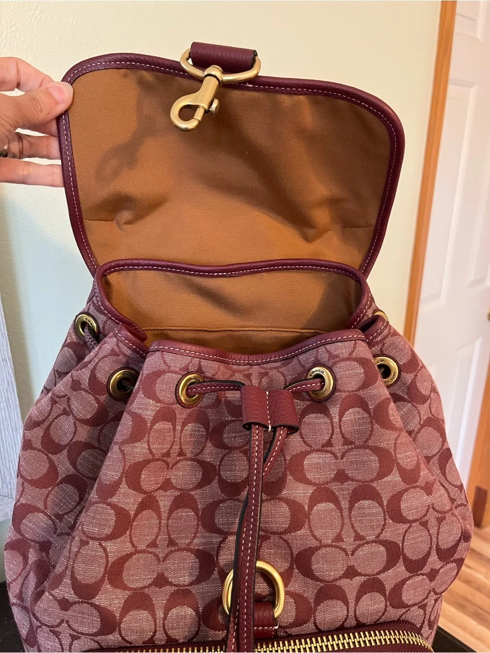 Coach Sullivan Backpack Signature Chambray in Wine Color NWOT